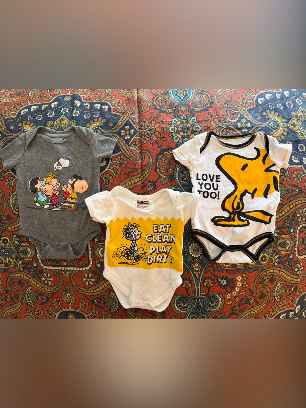 Peanuts Baby One-Piece Bundle – Gray, White, Yellow